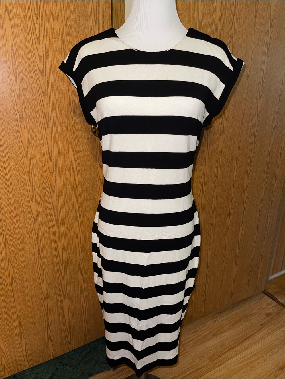 Banana Republic Black and White Striped Midi Dress